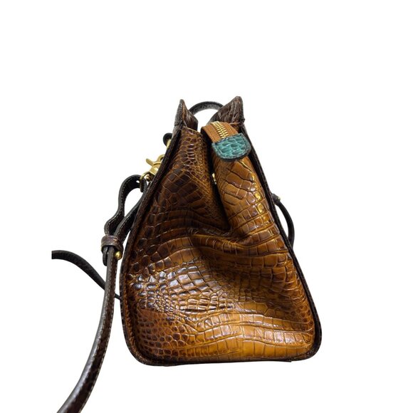 Brahmin Tricolor Cognac Brown & Green Croc Embossed Leather Shoulder Bag Satchel - Picture 4 of 10